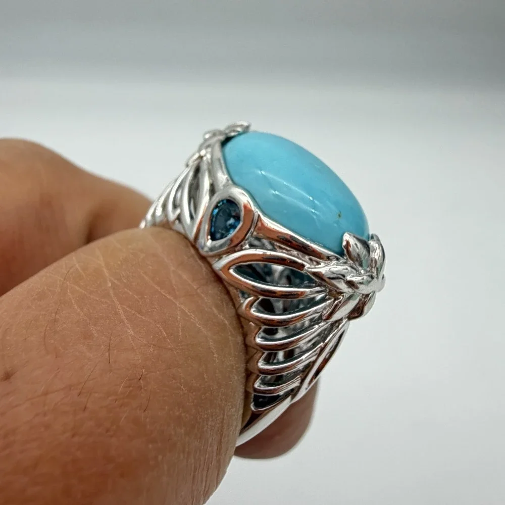 Vtg MICHELLE ALBALA Turquoise Blue Topaz Ring Sterling‎ Silver Ring Size 7 QVC